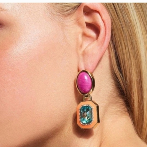 Kurt Geiger Orange and Purple Gem Bird Earrings - Picture 5 of 5